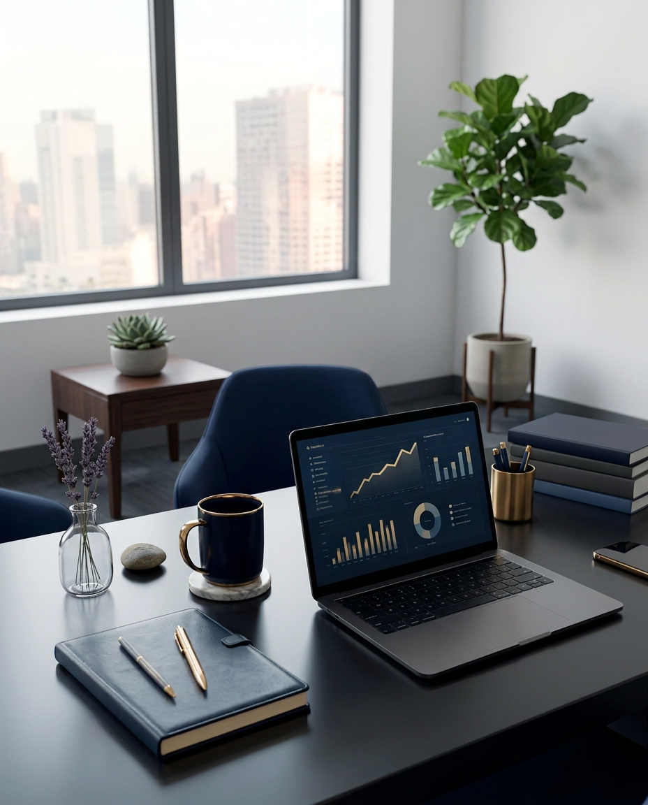Clinic owner’s workspace and growth planning materials